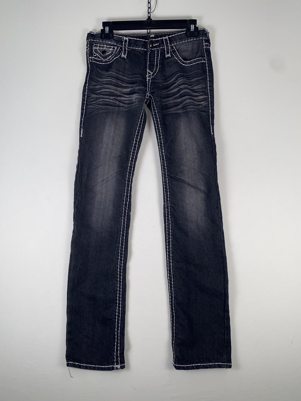 True Religion Jeans Womens 27 Black Dark Wash Low Rise Straight Stretch Denim